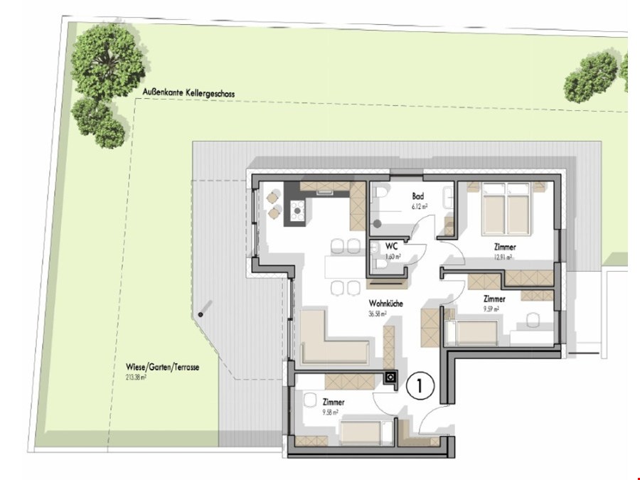 Preisupdate: Moderne 4-Zimmer-Wohnung mit großem Garten